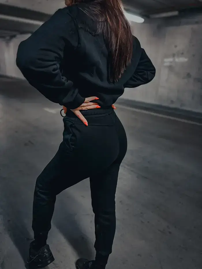dres damski, Czarny Komplet Dresowy, spodnie dresowe